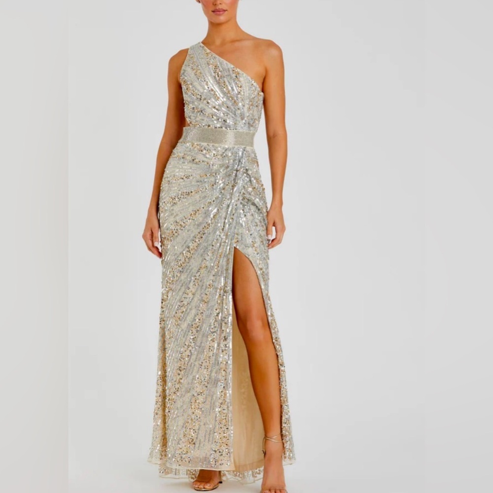 Mac Duggal Gold Sequin One-Shoulder Dress